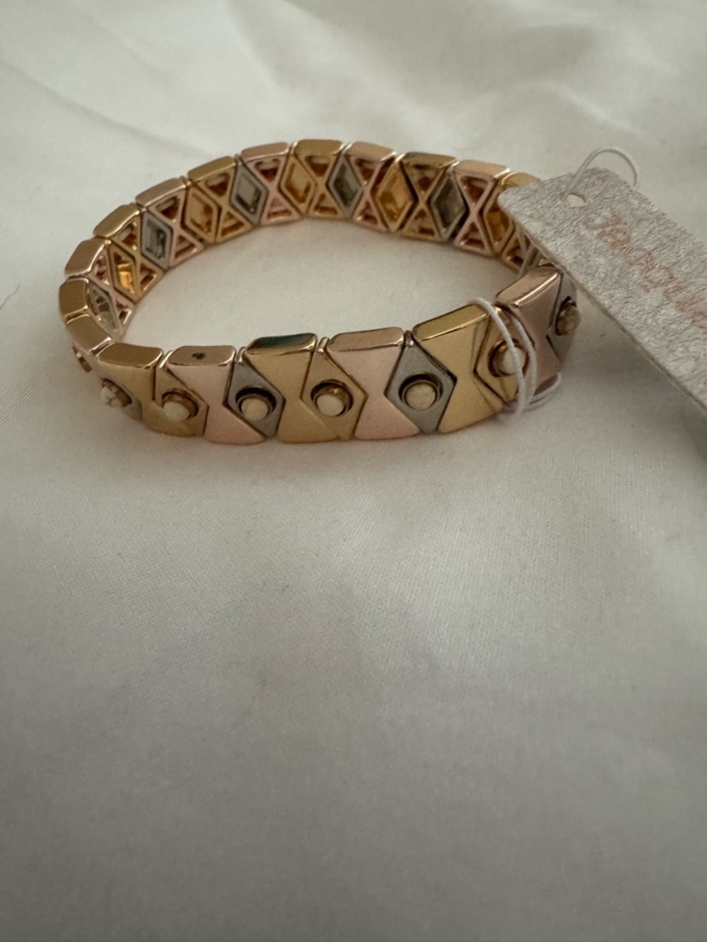 Tri-Tone Geometric Stretch Bracelet - Rose Gold, Gold & Silver